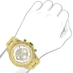 Iced Out Men's Luxurman Watch With Diamond Band 1.25ct Yellow Gold Plated -PNZ Watches Shop iced out mens luxurman watch with diamond band 125ct yellow gold 6