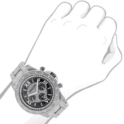 Iced Out Men's Watch With Diamond Band 1.25ct Luxurman Liberty -PNZ Watches Shop iced out mens watch with diamond band 125ct luxurman liberty bod