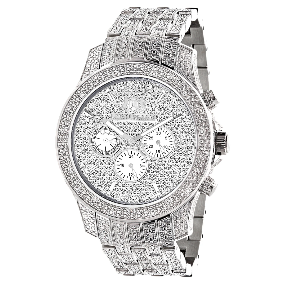 Iced Out Luxurman Men's Diamond Watch 1.25ct 1 Iced Out Luxurman Men's Diamond Watch 1.25ct