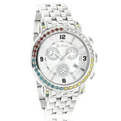 Unique Joe Rodeo White Yellow Red Blue Diamond Watch For Men 3.3ct