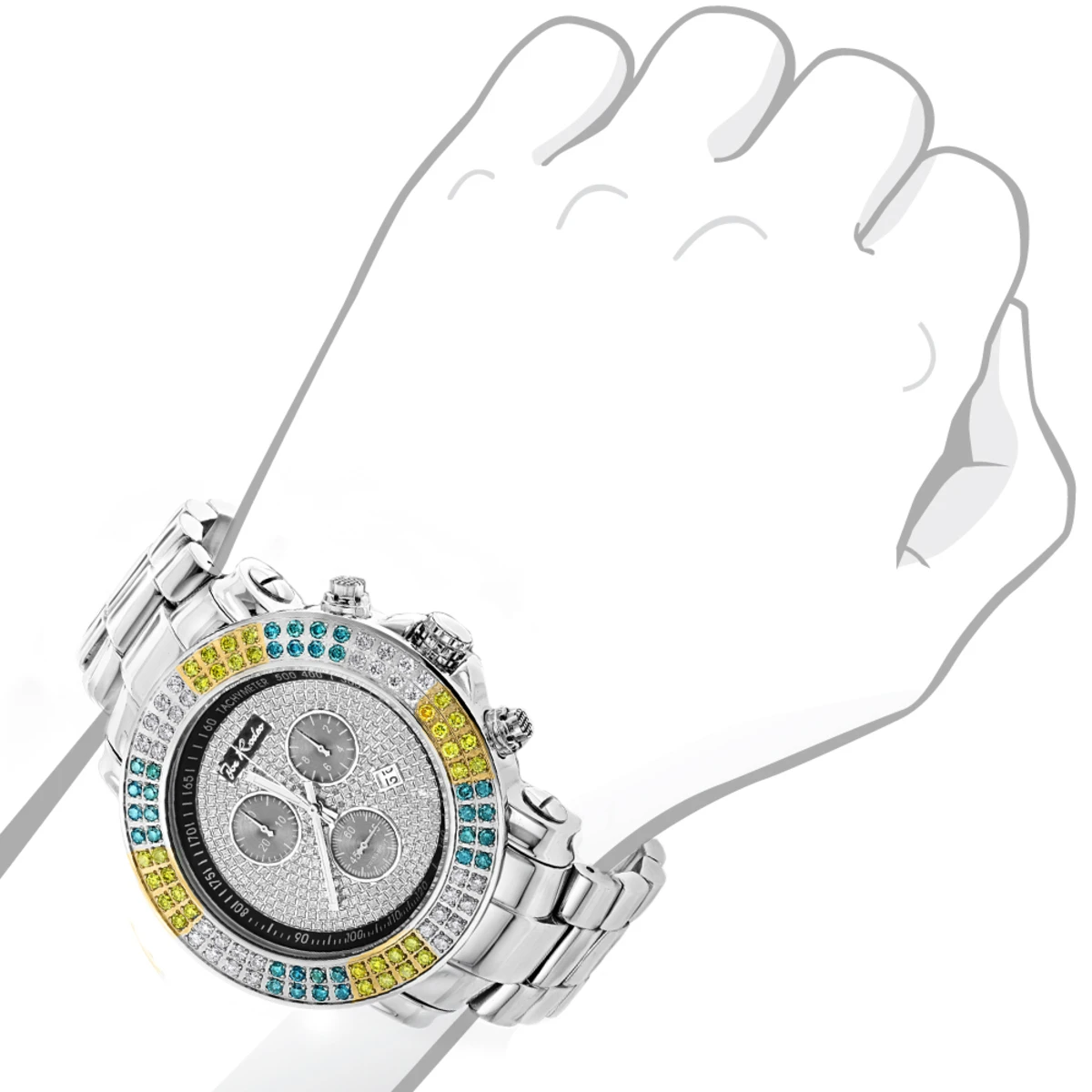 Joe Rodeo Junior Men's Diamond Watch White Yellow Blue Diamonds 4.3ct 3 Joe Rodeo Junior Men's Diamond Watch White Yellow Blue Diamonds 4.3ct - Image 3