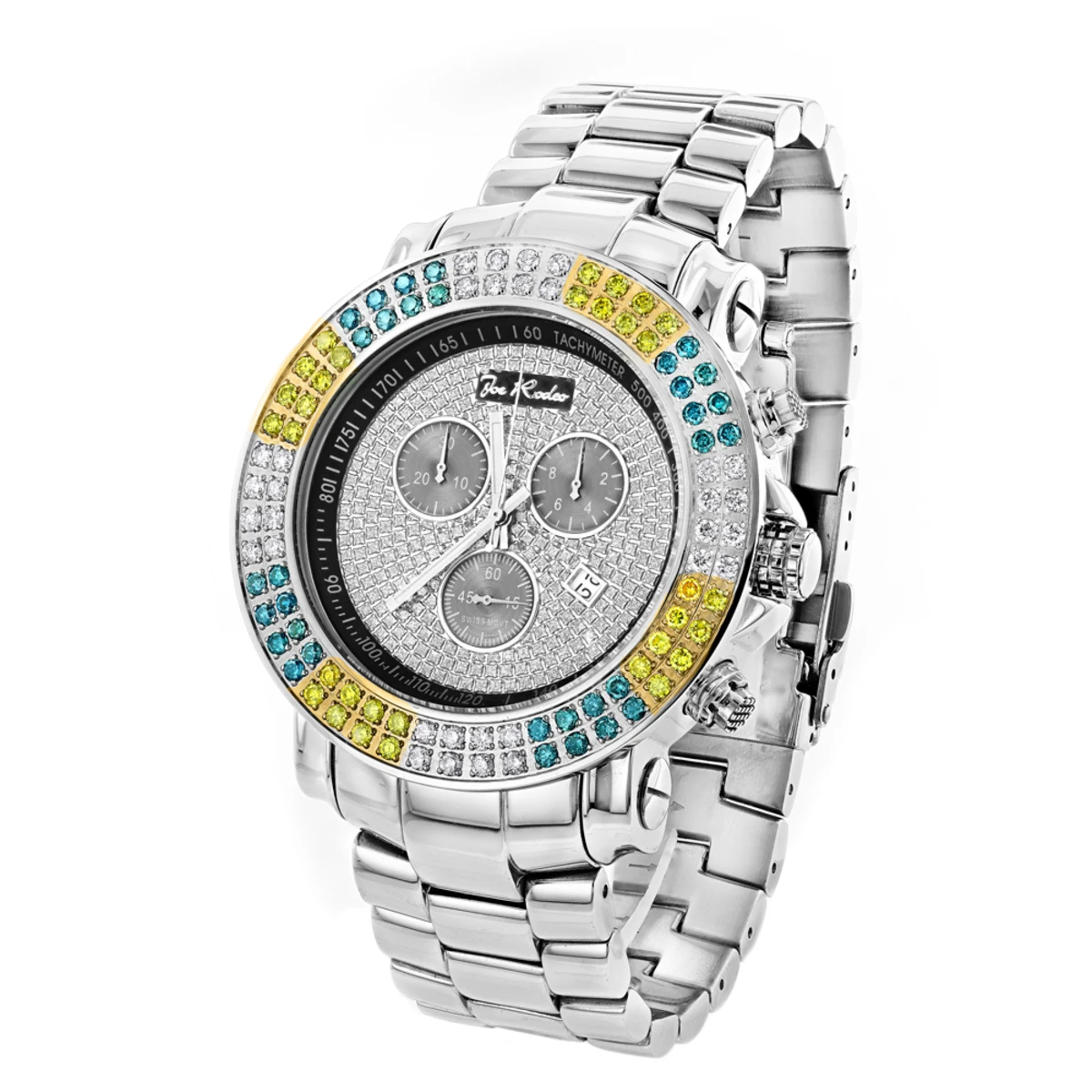 Joe Rodeo Junior Men's Diamond Watch White Yellow Blue Diamonds 4.3ct 1 Joe Rodeo Junior Men's Diamond Watch White Yellow Blue Diamonds 4.3ct