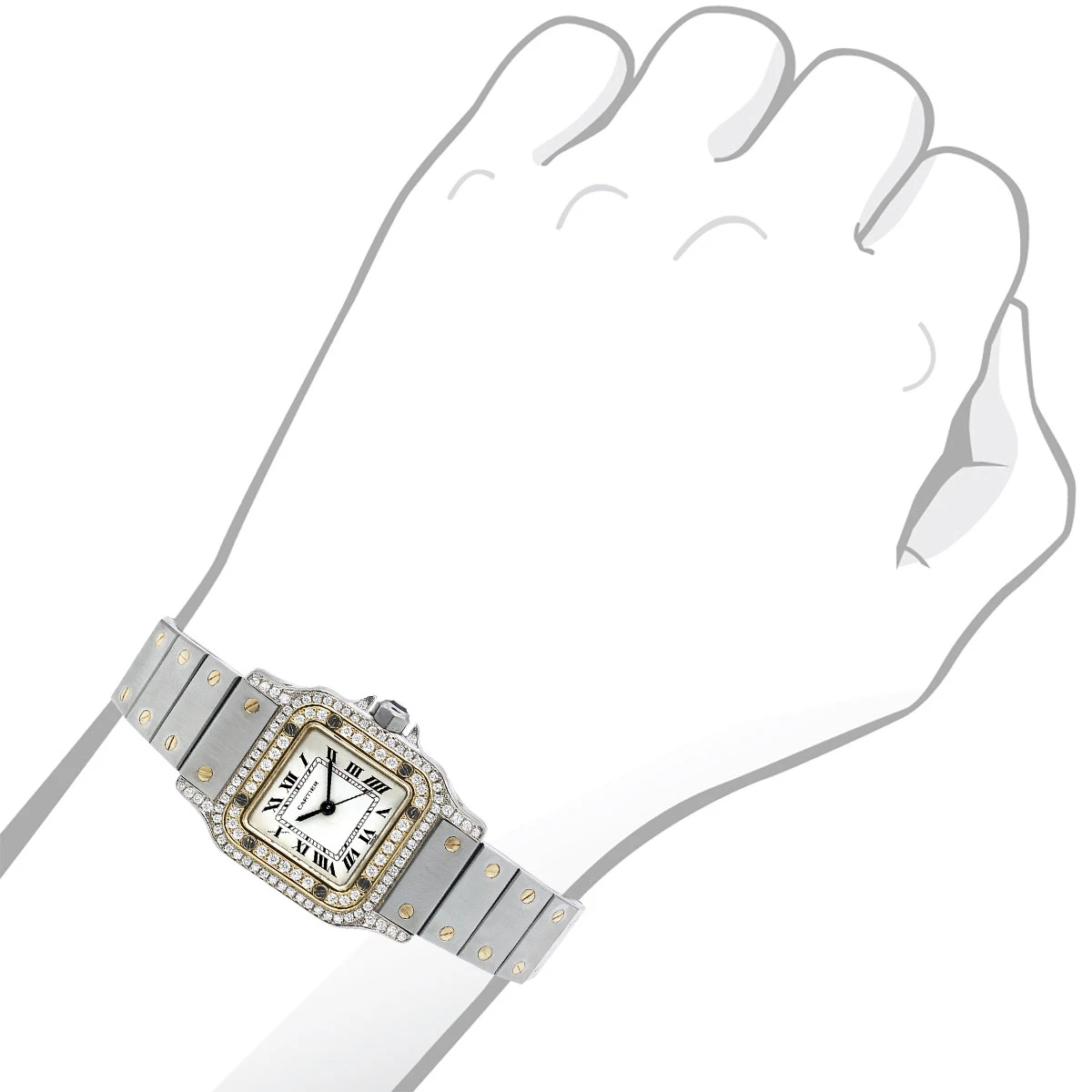 Cartier Santos Diamond Watch For Women 18k Gold & Streel Two-Tone 24mm Case 3 Cartier Santos Diamond Watch For Women 18k Gold & Streel Two-Tone 24mm Case - Image 3
