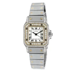 Cartier Santos Diamond Watch For Women 18k Gold & Streel Two-Tone 24mm Case