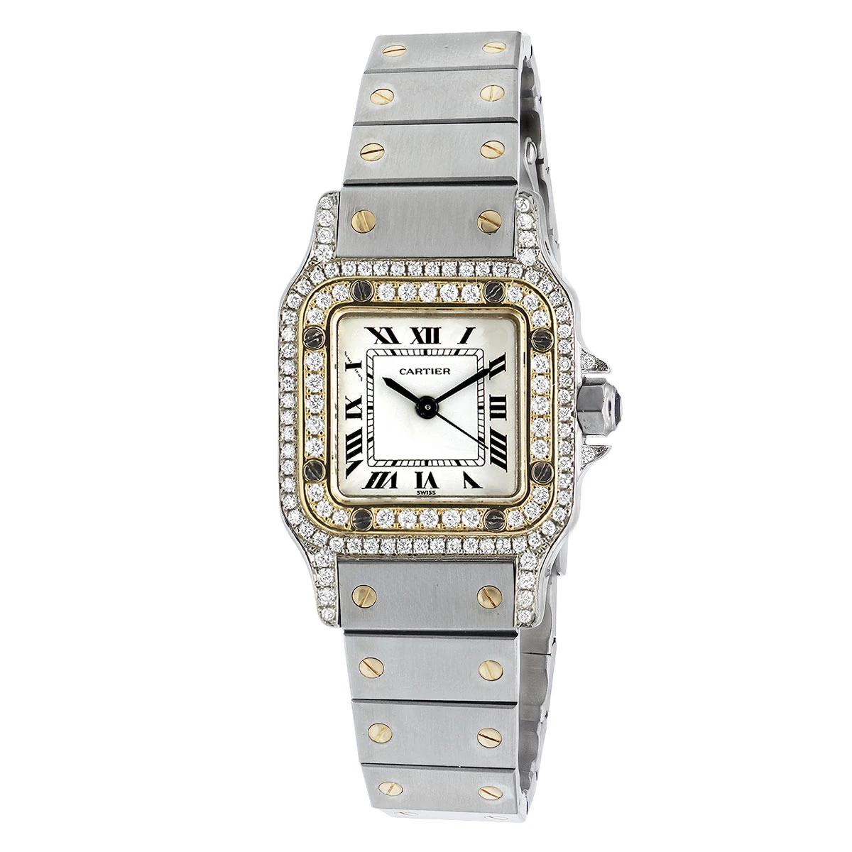 Cartier Santos Diamond Watch For Women 18k Gold & Streel Two-Tone 24mm Case 1 Cartier Santos Diamond Watch For Women 18k Gold & Streel Two-Tone 24mm Case