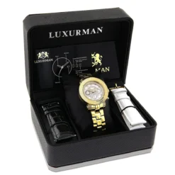 Ladies Diamond Watch 0.30 Ct Luxurman Yellow Gold Plated -PNZ Watches Shop ladies diamond watch 030 ct luxurman yellow p 35214 3