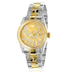 Ladies Diamond Watch 18k White Yellow Gold Pltd Two-Tone Luxurman Tribeca