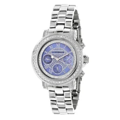 Diamond Luxurman Montana Blue MOP Watch 2ct For Ladies