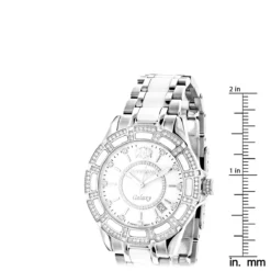 Ladies Diamond Luxurman White Ceramic Watch 1.25ct MOP Galaxy -PNZ Watches Shop ladies diamond watches luxurman white ceramic watch 125ct mop galaxy ruler