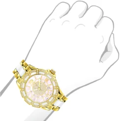 Ladies Diamond Yellow Gold Pld Steel & White Ceramic Watch Pink MOP -PNZ Watches Shop ladies diamond watches yellow gold pld steel white ceramic watch pink mop bod