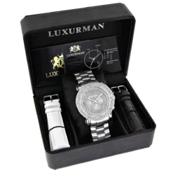 Large 2 Row Diamond Bezel Luxurman Watch 5ct New Arrival Oversized -PNZ Watches Shop large 2 row diamond bezel luxurman watch 5ct new arrival 4