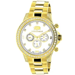 Large Diamond Bezel Watch By Luxurman 2.3ct Men's Yellow Gold Plated Liberty