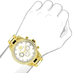 Large Diamond Bezel Watch By Luxurman 2.3ct Men's Yellow Gold Plated Liberty -PNZ Watches Shop large diamond bezel watch by luxurman 23ct mens yellow gold plated liberty 3