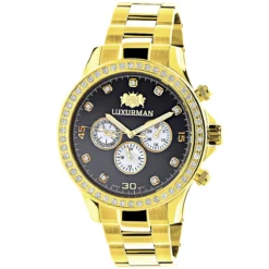 Large Diamond Bezel Watch By Luxurman 2ct Yellow Gold Tone Watch