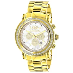 Large Diamond Bezel Watch For Men Yellow Gold Plated 2.5c Luxurman Escalade