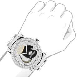 Large Diamond Men's Watch With Boxing Gloves 4 CT Luxurman Southpaw Edition -PNZ Watches Shop large diamond mens watch with boxing gloves 45ct luxurman southpaw edition bod
