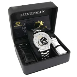 Large Diamond Men's Watch With Boxing Gloves 4 CT Luxurman Southpaw Edition -PNZ Watches Shop large diamond mens watch with boxing gloves 45ct luxurman southpaw edition box