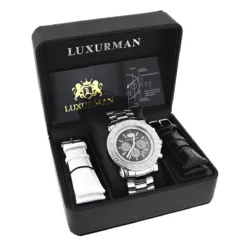 Large Face Luxurman Diamond Watch Chronograph 0.25ct For Men -PNZ Watches Shop large face watches for men luxurman diamond watch chronograph 025ct 4 1