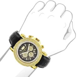 Large Luxurman Men's Watch With Diamonds 0.25ct Yellow Gold Plated Black MOP -PNZ Watches Shop large luxurman mens watch with diamonds 025ct yellow gold plated black mop bod