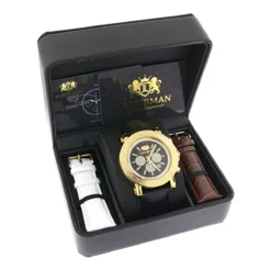 Large Luxurman Men's Watch With Diamonds 0.25ct Yellow Gold Plated Black MOP -PNZ Watches Shop large luxurman mens watch with diamonds 025ct yellow gold plated black mop box