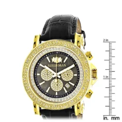 Large Luxurman Men's Watch With Diamonds 0.25ct Yellow Gold Plated Black MOP -PNZ Watches Shop large luxurman mens watch with diamonds 025ct yellow gold plated black mop ruler