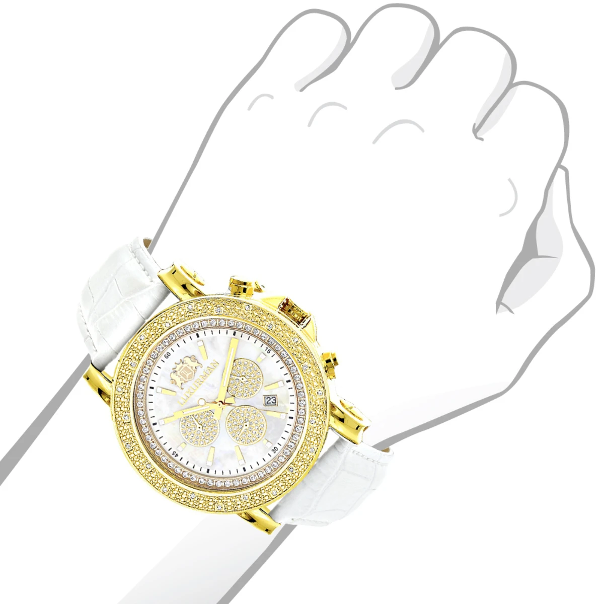 Large Luxurman Men's Watch 0.25ct Diamonds Yellow Gold Plated Escalade With Leather Bands 3 Large Luxurman Men's Watch 0.25ct Diamonds Yellow Gold Plated Escalade With Leather Bands - Image 3