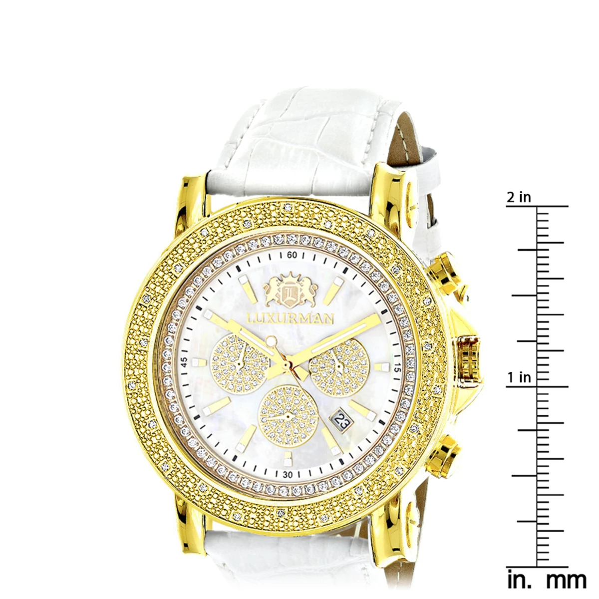 Large Luxurman Men's Watch 0.25ct Diamonds Yellow Gold Plated Escalade With Leather Bands 5 Large Luxurman Men's Watch 0.25ct Diamonds Yellow Gold Plated Escalade With Leather Bands - Image 5