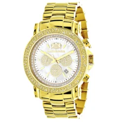 Large Luxurman Men's Watch With Diamonds 0.25ct Yellow Gold Plated Escalade 48mm