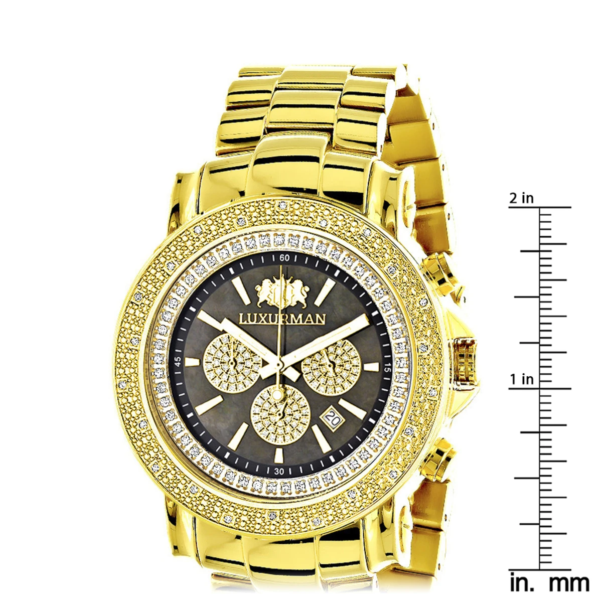 Large Luxurman Men's Watch With Diamonds 0.25ct Yellow Gold Plated W Chronograph 5 Large Luxurman Men's Watch With Diamonds 0.25ct Yellow Gold Plated W Chronograph - Image 5