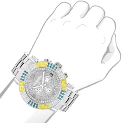 Large Men's Multicolor White Yellow Blue Diamond Watch 4ct Luxurman Escalade 7 Large Men's Multicolor White Yellow Blue Diamond Watch 4ct Luxurman Escalade -PNZ Watches Shop large mens multicolor white yellow blue diamond watch 4ct luxurman escalade bod