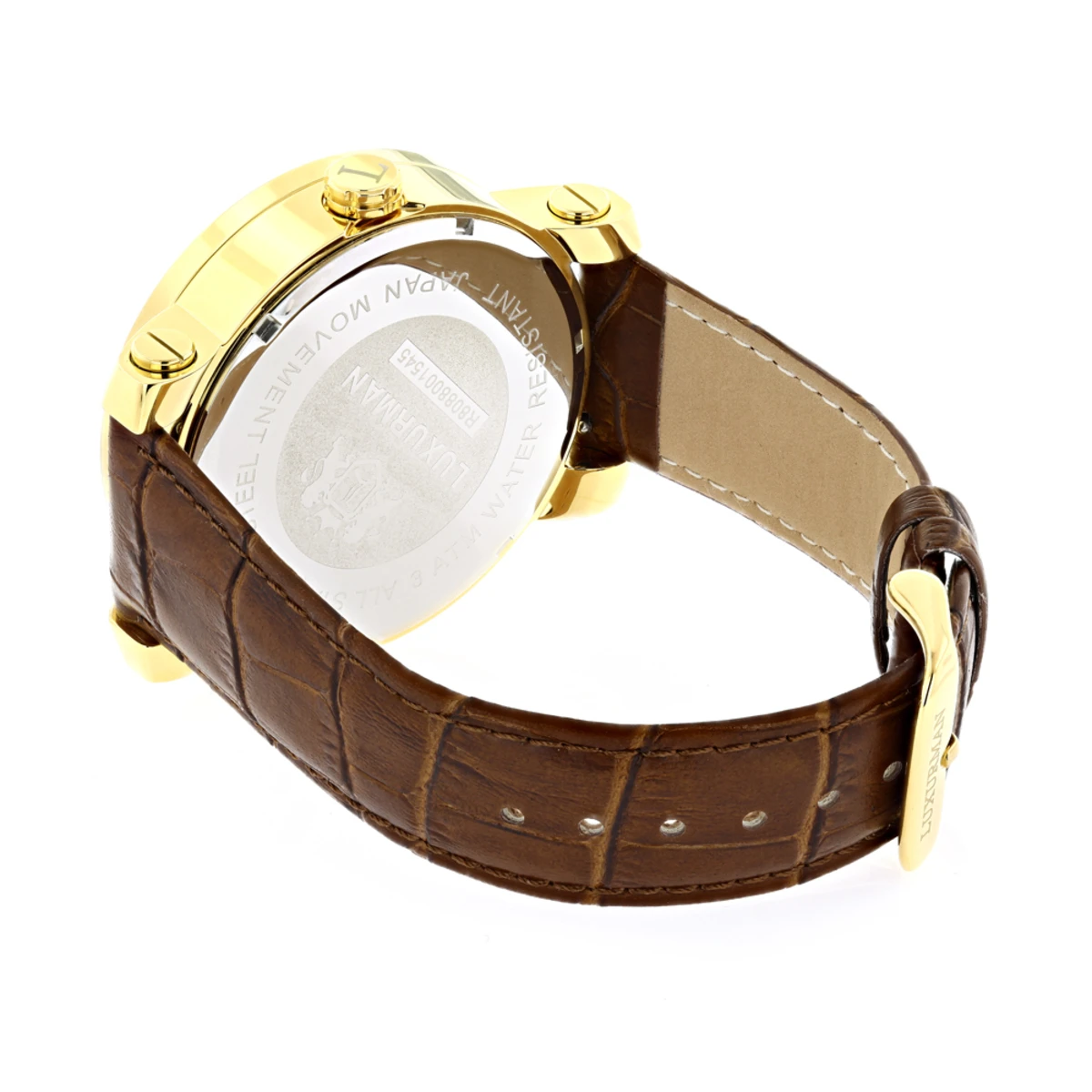 Large Yellow Gold Plated Phantom Men's Diamond Watch Luxurman Logo Face 2 Large Yellow Gold Plated Phantom Men's Diamond Watch Luxurman Logo Face - Image 2