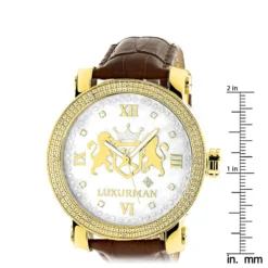 Large Yellow Gold Plated Phantom Men's Diamond Watch Luxurman Logo Face 9 Large Yellow Gold Plated Phantom Men's Diamond Watch Luxurman Logo Face -PNZ Watches Shop large yellow gold plated diamond watch for men by luxurman phantom 012ct ruler