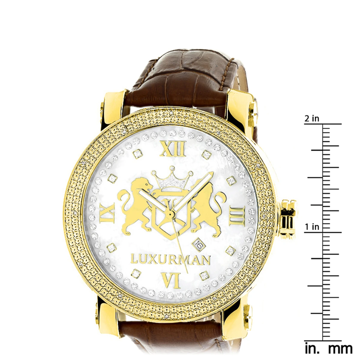 Large Yellow Gold Plated Phantom Men's Diamond Watch Luxurman Logo Face 5 Large Yellow Gold Plated Phantom Men's Diamond Watch Luxurman Logo Face - Image 5