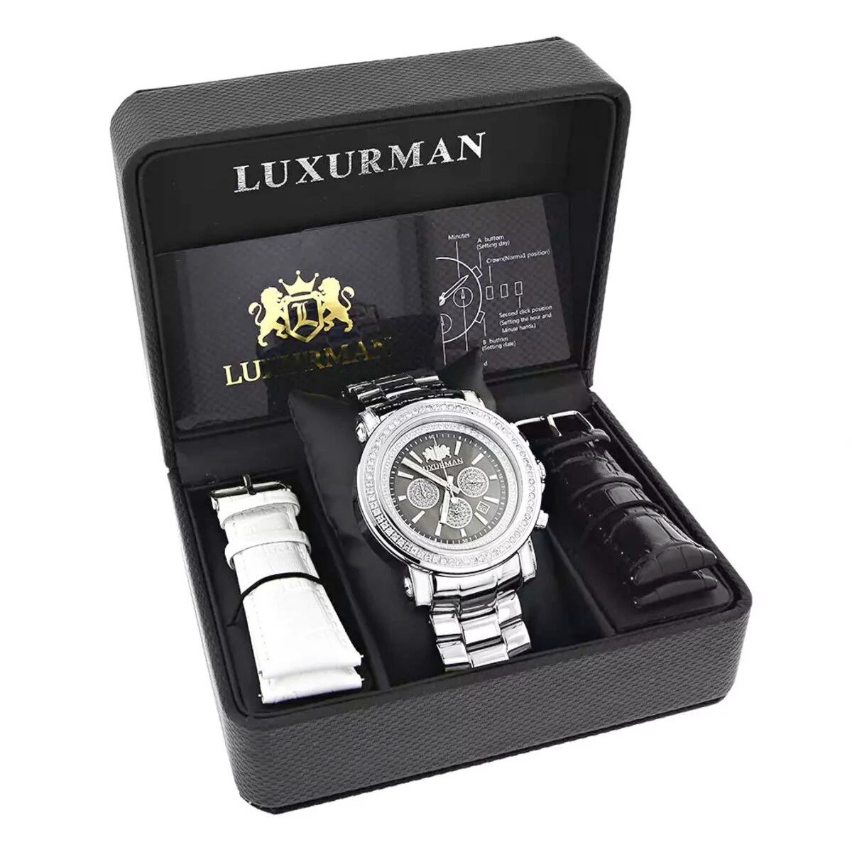 Luxurman Big Diamond Watch For Men 2.5ct Black MOP Escalade W Chronograph 4 Luxurman Big Diamond Watch For Men 2.5ct Black MOP Escalade W Chronograph - Image 4