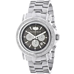 Luxurman Big Diamond Watch For Men 2.5ct Black MOP Escalade W Chronograph