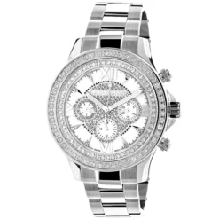 Luxurman Diamond White Gold Plated Diamond Watch 2ct
