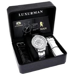 Luxurman Diamond White Gold Plated Diamond Watch 2ct -PNZ Watches Shop luxurman diamond watches white gold plated diamond watch 2ct 4