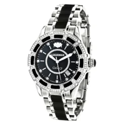 Luxurman Galaxy Midsize Diamond Watch Black Ceramic 1.25ct