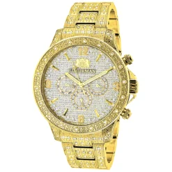 Luxurman Iced Out Men's Diamond Liberty Watch 1.25ct Yellow Gold Plated