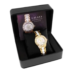Luxurman Ladies Diamond White Ceramic Watch 1.25ct White MOP Galaxy Yellow Gold -PNZ Watches Shop luxurman ladies diamond ceramic watch 125ct white mop galaxy yellow gold box