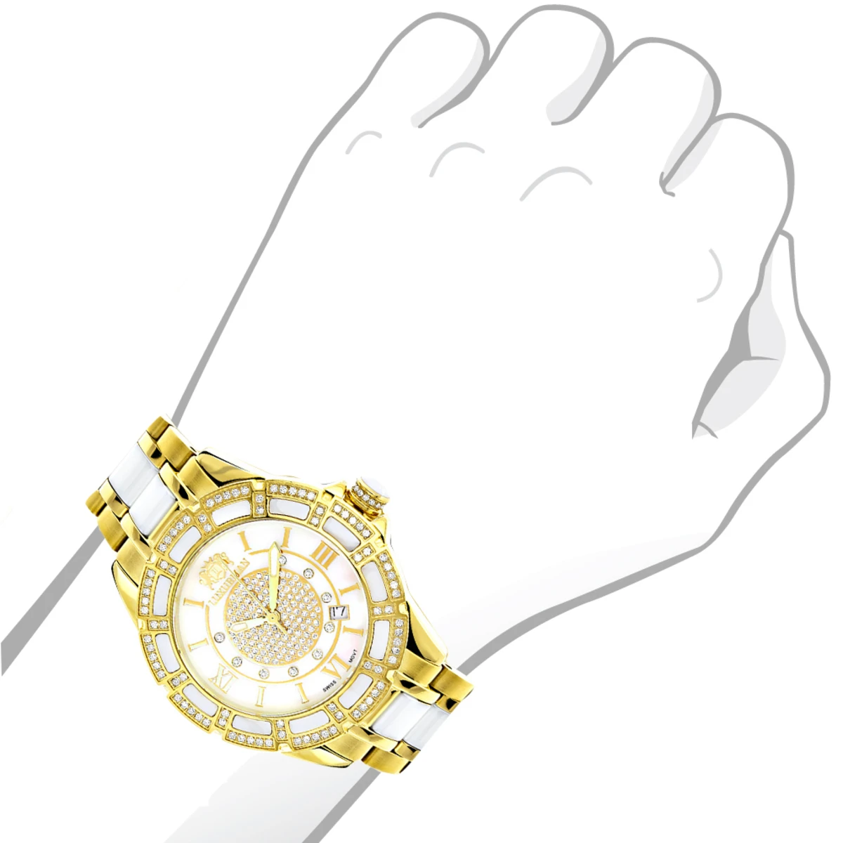Luxurman Ladies Diamond Ceramic Watch 1.25ct White MOP Galaxy Yellow Gold 4 Luxurman Ladies Diamond Ceramic Watch 1.25ct White MOP Galaxy Yellow Gold - Image 4
