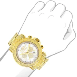Luxurman Large Iced Out Men's Diamond Watch Yellow Gold Plated White MOP 2ct -PNZ Watches Shop luxurman large iced out mens diamond watch yellow gold plated white mop 2ct bod