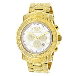 Luxurman Large Iced Out Men's Diamond Watch Yellow Gold Plated White MOP 2ct