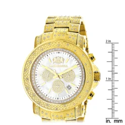 Luxurman Large Iced Out Men's Diamond Watch Yellow Gold Plated White MOP 2ct -PNZ Watches Shop luxurman large iced out mens diamond watch yellow gold plated white mop 2ct ruler