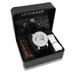 Luxurman Men's Continents VS Diamond Bezel Watch 4 Ct -PNZ Watches Shop luxurman mens continents vs diamond bezel watch 450ct p 8272box