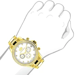 Luxurman Men's Diamond Liberty Watch 2ct Yellow Gold Plated White MOP -PNZ Watches Shop luxurman mens diamond liberty watch 2ct yellow gold plated white mop 3