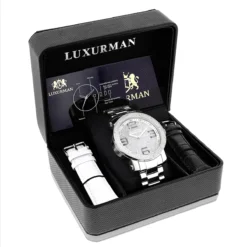 Luxurman Men's Diamond Watch 0.12ct Oversized Phantom -PNZ Watches Shop luxurman mens diamond watch 012 ct p 35199box