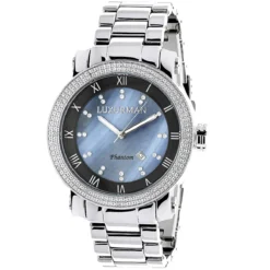 Luxurman Men's Diamond Watch 0.12ct Blue MOP Large 49mm Watch