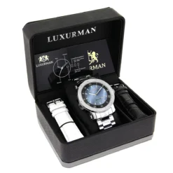 Luxurman Men's Diamond Watch 0.12ct Blue MOP Large 49mm Watch -PNZ Watches Shop luxurman mens diamond watch 012ct blue mop p 35873box