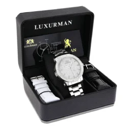 Luxurman Men's Diamond Watch 0.12ct Stainless Steel Band -PNZ Watches Shop luxurman mens diamond watch 012ct stainless steel band 4